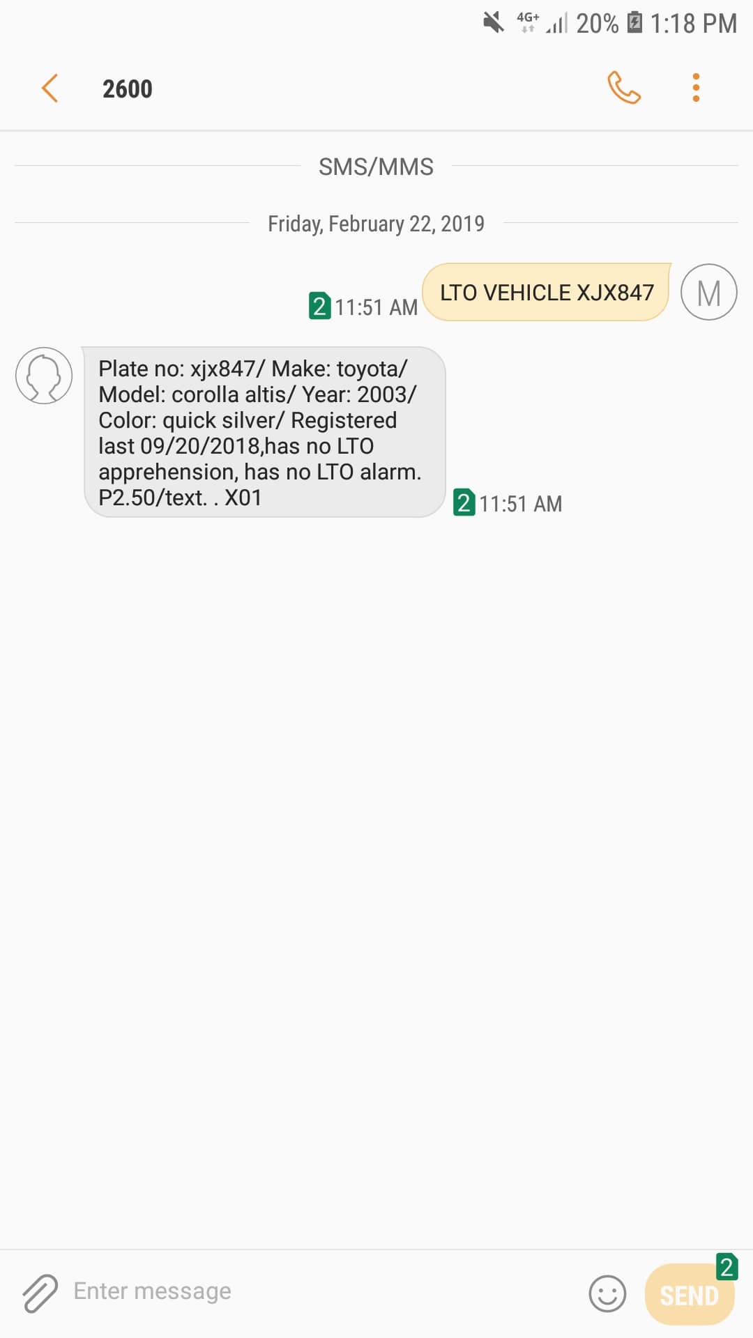 SMS Utility to verify a plate number in the PH