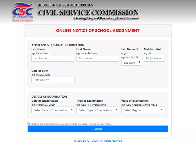 March 17 2019 Civil Service Exam room assignment