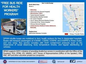 The DPWH deploys shuttle vehicles to give free rides to health and medical workers