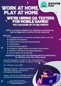Elevated Play Philippines is Hiring QA Testers
