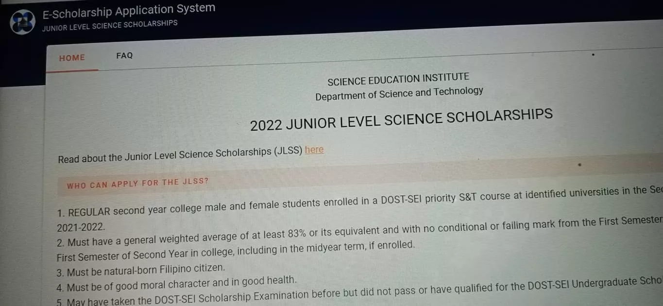 DOST-SEI Junior Level Science Scholarship (JLSS) Program 2022 DOST SEI JLSS PROGRAM