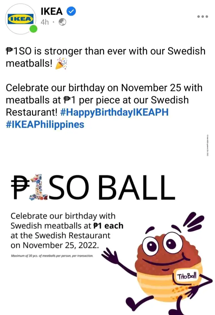 Ikea Offers P1 Meatballs To Celebrate Its Anniversary