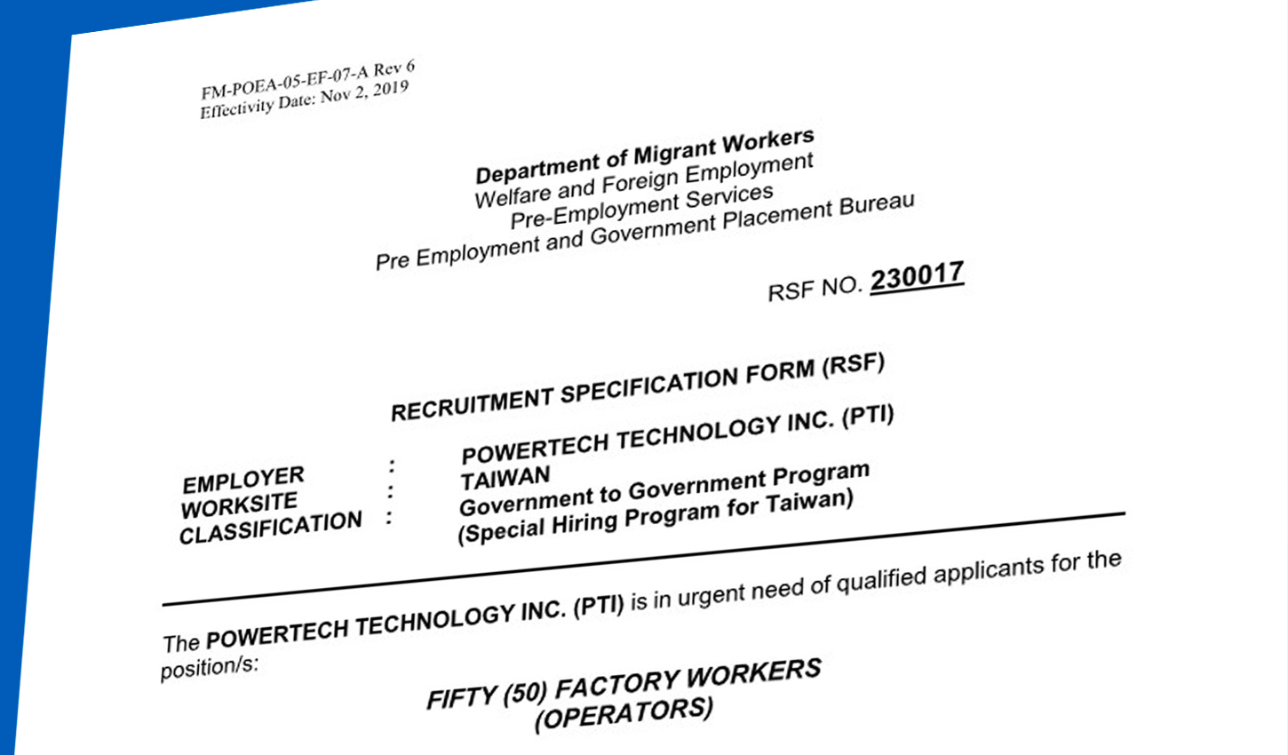 Taiwan has 50 Vacancies for Factory Workers