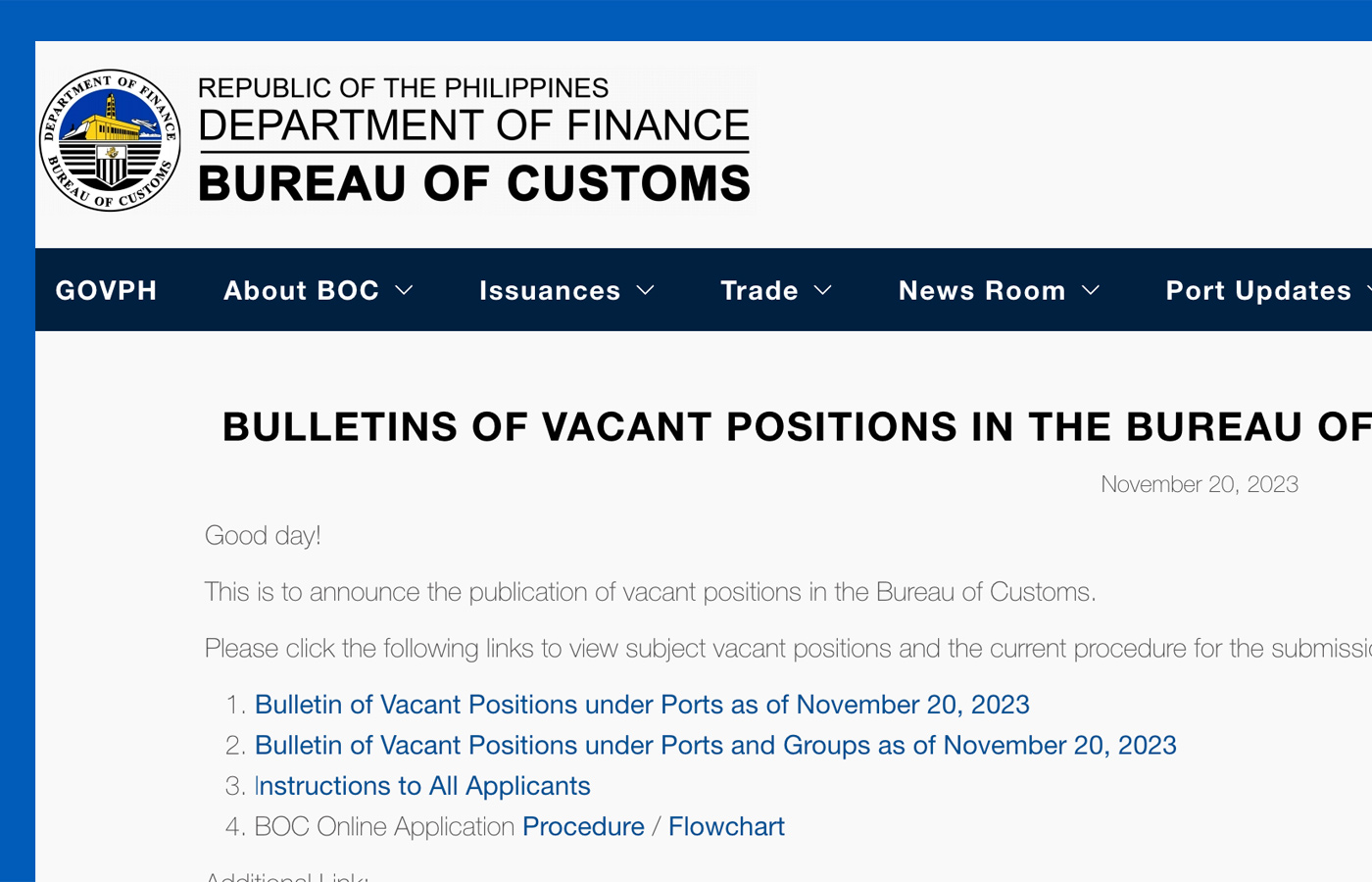 Bureau of Customs is Hiring