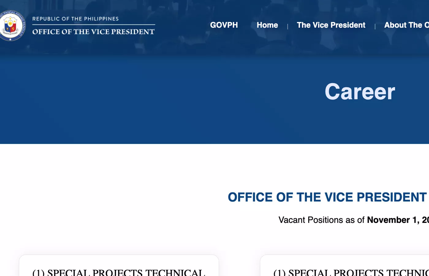 Call For Applicants: Office Of The Vice President Is Hiring Until November 30, 2023! OVP is Hiring