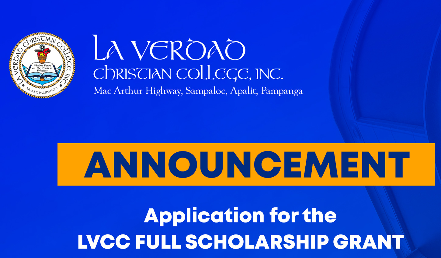 La Verdad Christian College, Inc. Scholarship Grant For SY 20242025 Is