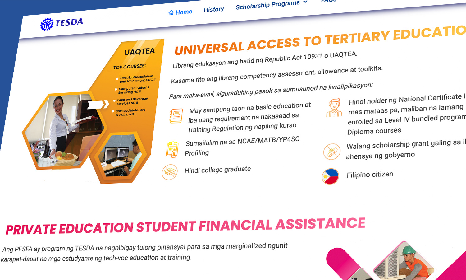 List of TESDA scholarship Programs