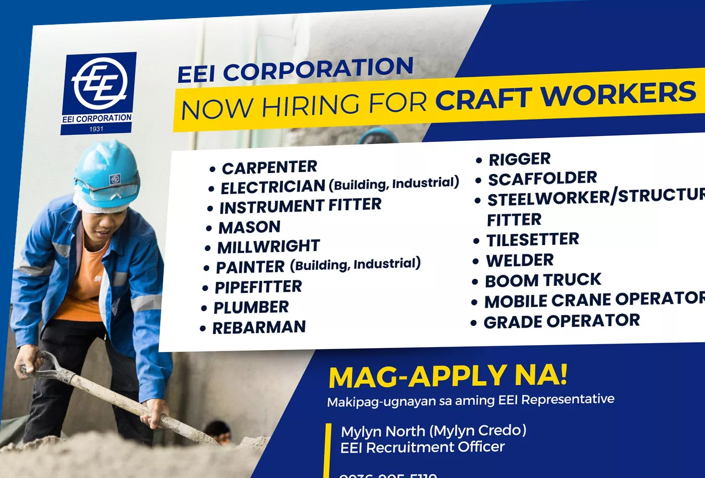 EEI Corporation is looking for skilled and professional workers EEI Corporation is Hiring