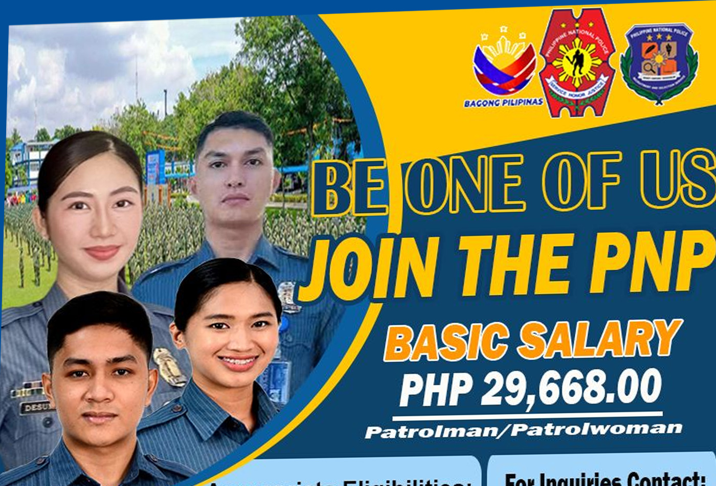 Join the PNP and earn Php29,668 basic salary as patrolman/patrolwoman