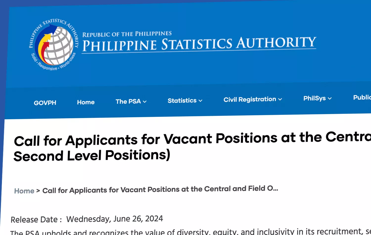 PSA opens job vacancies at Central and Field Offices PSA Hiring Central and Field Offices