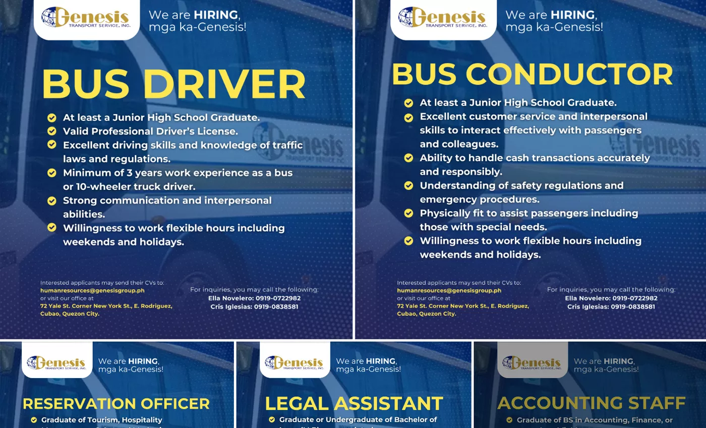 Job opportunities alert: Genesis Transport Service, Inc. is hiring Genesis Bus Hiring