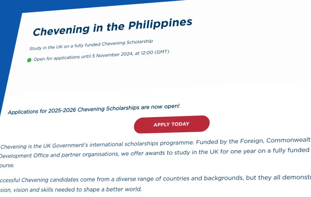 Study in the United Kingdom through a fully funded Chevening Scholarships