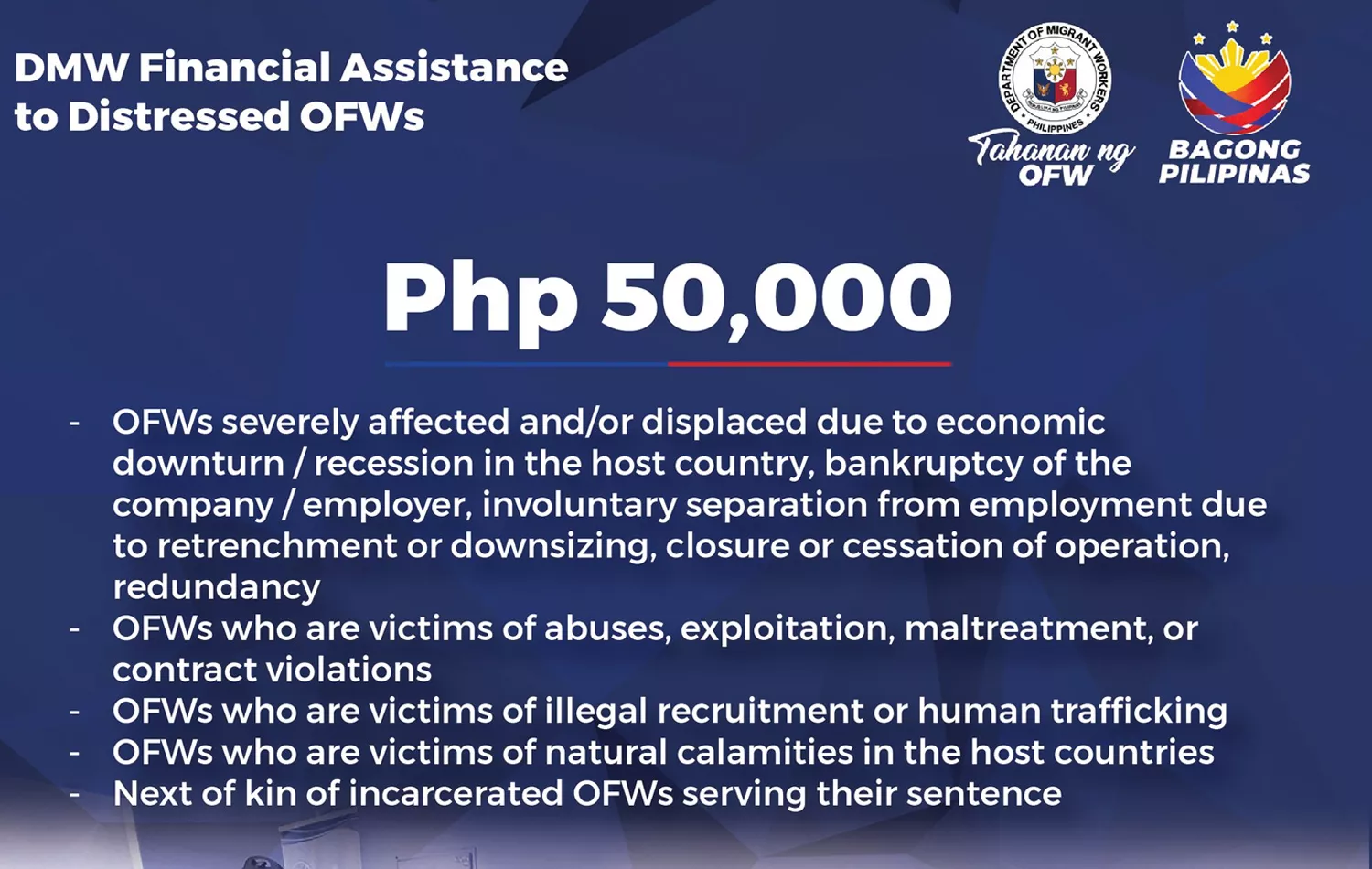 DMW financial assistance to distressed OFWs and their families DMW financial assistance