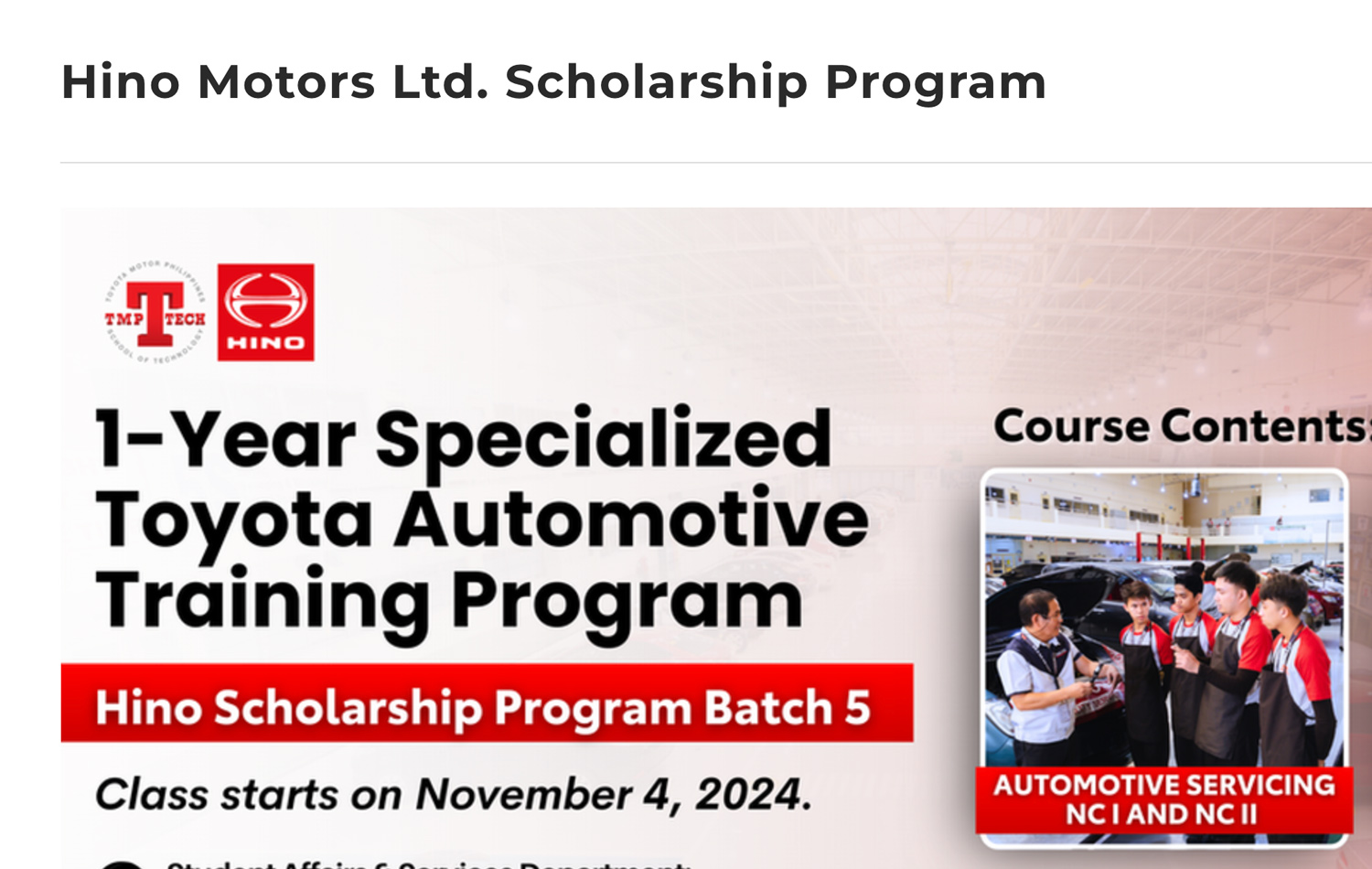 Hino Motors Scholarship Program