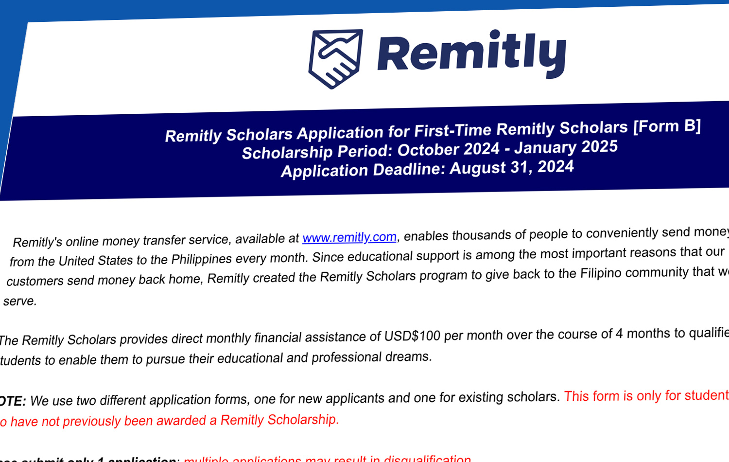 Remitly Scholarship Program