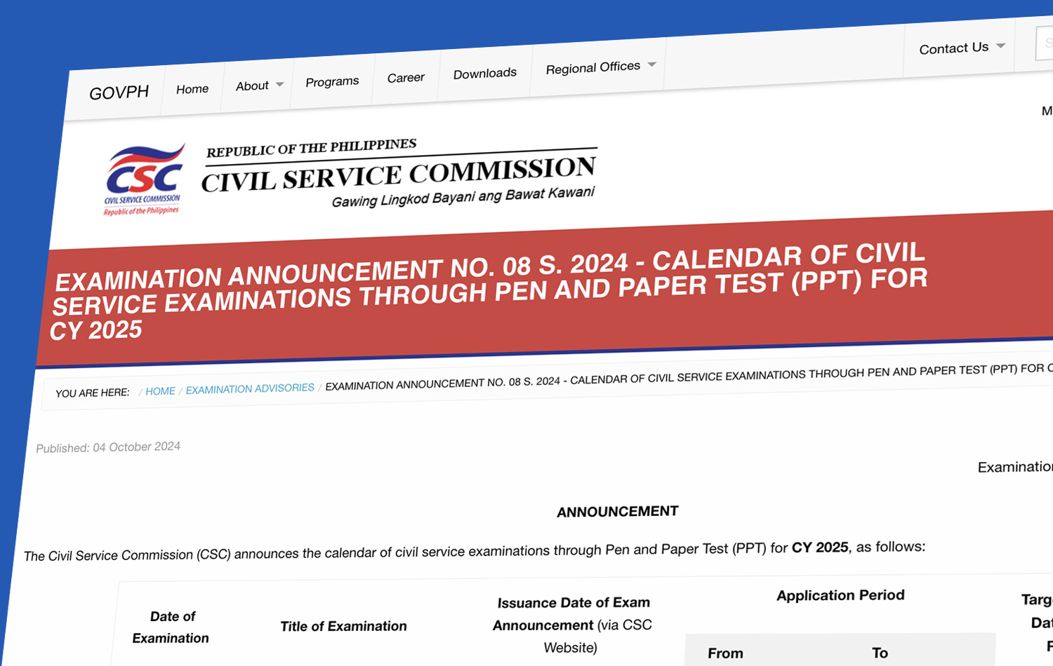 Civil Service Exam Pen and Paper Test 2025 First Batch Schedule