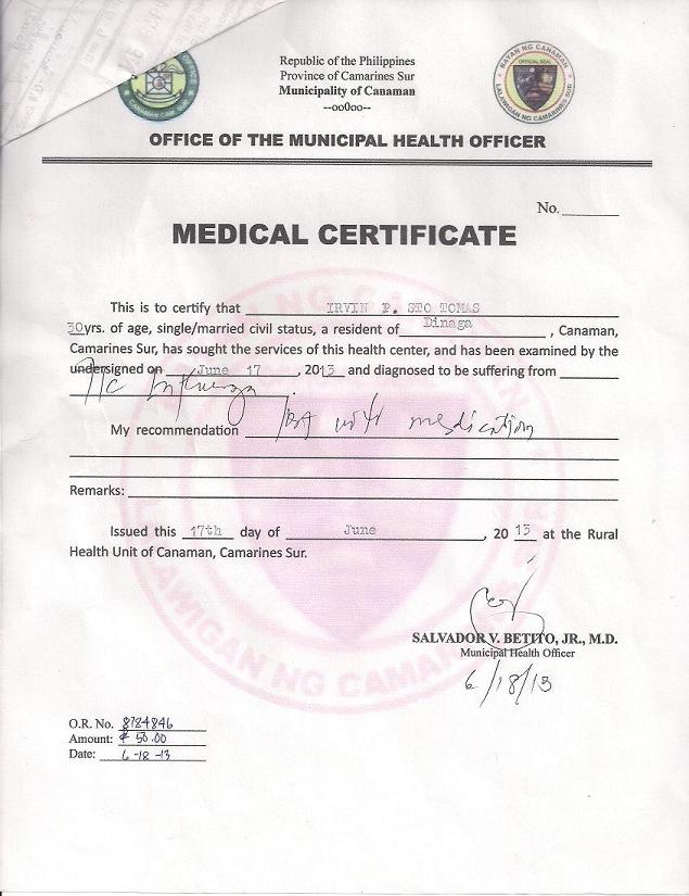 Medical Certificate Sample